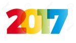 The word 2017. Vector banner with the text colored rainbow.